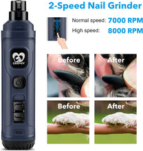 Load image into Gallery viewer, Casfuy Dog Nail Grinder with 2 LED Light - New Version 2-Speed Powerful Electric Pet Nail Trimmer Professional Quiet Painless Paws Grooming &amp; Smoothing for Small Medium Large Dogs and Cats (Blue)