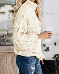 Fashionme Chic Ballon Sleeve Winter Turtleneck Chunky Sweater Slouchy Oversized Loose Pullover Outerwear Warm Thick