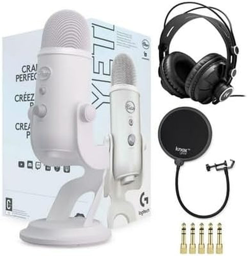 Blue Microphones Yeti USB Microphone (Blackout) Bundle with Knox Gear Headphones and Pop Filter (3 Items)