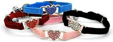 Load image into Gallery viewer, Pink Soft Velvet Safe Cat Adjustable Collar with Crystal Heart Charm and Bells 8-11 Inches(Black+Red+Pink+Blue)