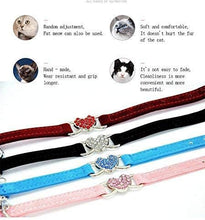 Load image into Gallery viewer, Pink Soft Velvet Safe Cat Adjustable Collar with Crystal Heart Charm and Bells 8-11 Inches(Black+Red+Pink+Blue)