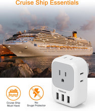 Load image into Gallery viewer, USB Charger Block, USB Plug Adapter with Electrical 4 Box Splitter 3 USB Wall Charger Ports, Multi Plug Outlet Extender Charging for Cruise, Travel, Office, Dorm Essentials