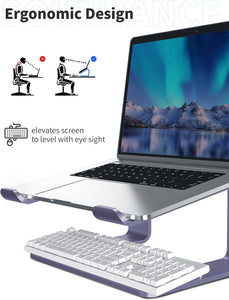 SOUNDANCE Laptop Stand, Aluminum Computer Riser, Ergonomic Laptops Elevator for Desk, Metal Holder Compatible with 10 to 15.6 Inches Notebook Computer, Purple