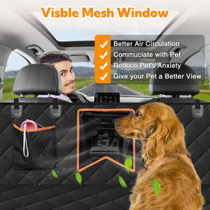 Dog Car Seat Cover for Back Seat, Waterproof Hammock with Mesh Window, Anti-Scratch Nonslip Car Seat Protector for Dogs, 600D Heavy Duty Dog Seat Cover for Cars Trucks and Suvs