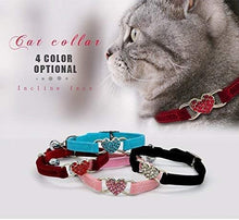 Load image into Gallery viewer, Pink Soft Velvet Safe Cat Adjustable Collar with Crystal Heart Charm and Bells 8-11 Inches(Black+Red+Pink+Blue)