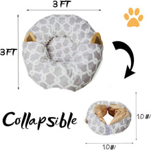 Load image into Gallery viewer, Large Cat Tunnel Bed with Plush Cover, Fluffy Toy Balls, Small Cushion and Flexible Design- 10 Inch Diameter, 3 Ft Length- Great for Cats, and Small Dogs, Gray Geometric Figure