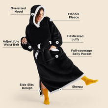 Load image into Gallery viewer, Bedsure Ovesized Wearable Blanket Hoodie, Long Sherpa Fleece Blanket Sweatshirt, with Warm Big Hood, Side Split and Belt, Black, Standard Adult