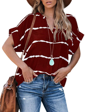 Load image into Gallery viewer, Women&#39;s V Neck Striped Loose Tee Tops