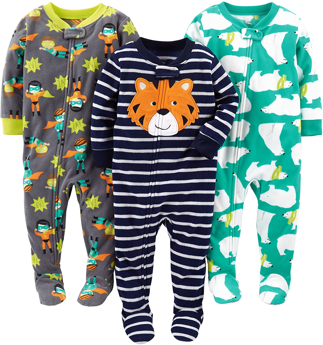 Simple Joys Toddler Boys' 3-Pack Loose Fit Fleece Footed Pajamas