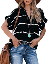 Load image into Gallery viewer, Women&#39;s V Neck Striped Loose Tee Tops