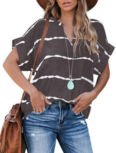 Load image into Gallery viewer, Women&#39;s V Neck Striped Loose Tee Tops