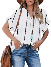 Load image into Gallery viewer, Women&#39;s V Neck Striped Loose Tee Tops