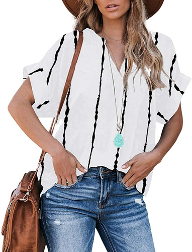 Women's V Neck Striped Loose Tee Tops