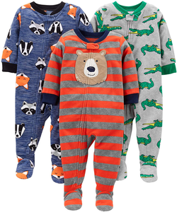 Simple Joys Toddler Boys' 3-Pack Loose Fit Fleece Footed Pajamas