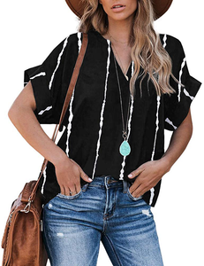 Women's V Neck Striped Loose Tee Tops