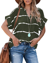 Load image into Gallery viewer, Women&#39;s V Neck Striped Loose Tee Tops