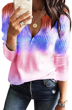 Load image into Gallery viewer, Women&#39;s V Neck Waffle Knit Loose Fitting Tops