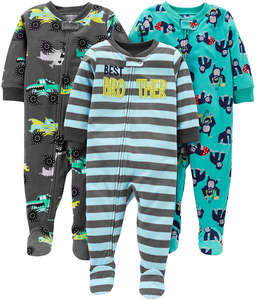 Simple Joys Toddler Boys' 3-Pack Loose Fit Fleece Footed Pajamas