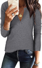 Load image into Gallery viewer, Women&#39;s V Neck Waffle Knit Loose Fitting Tops