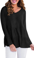 Load image into Gallery viewer, Womens Long Sleeve Ruffle Hem Peplum Tops